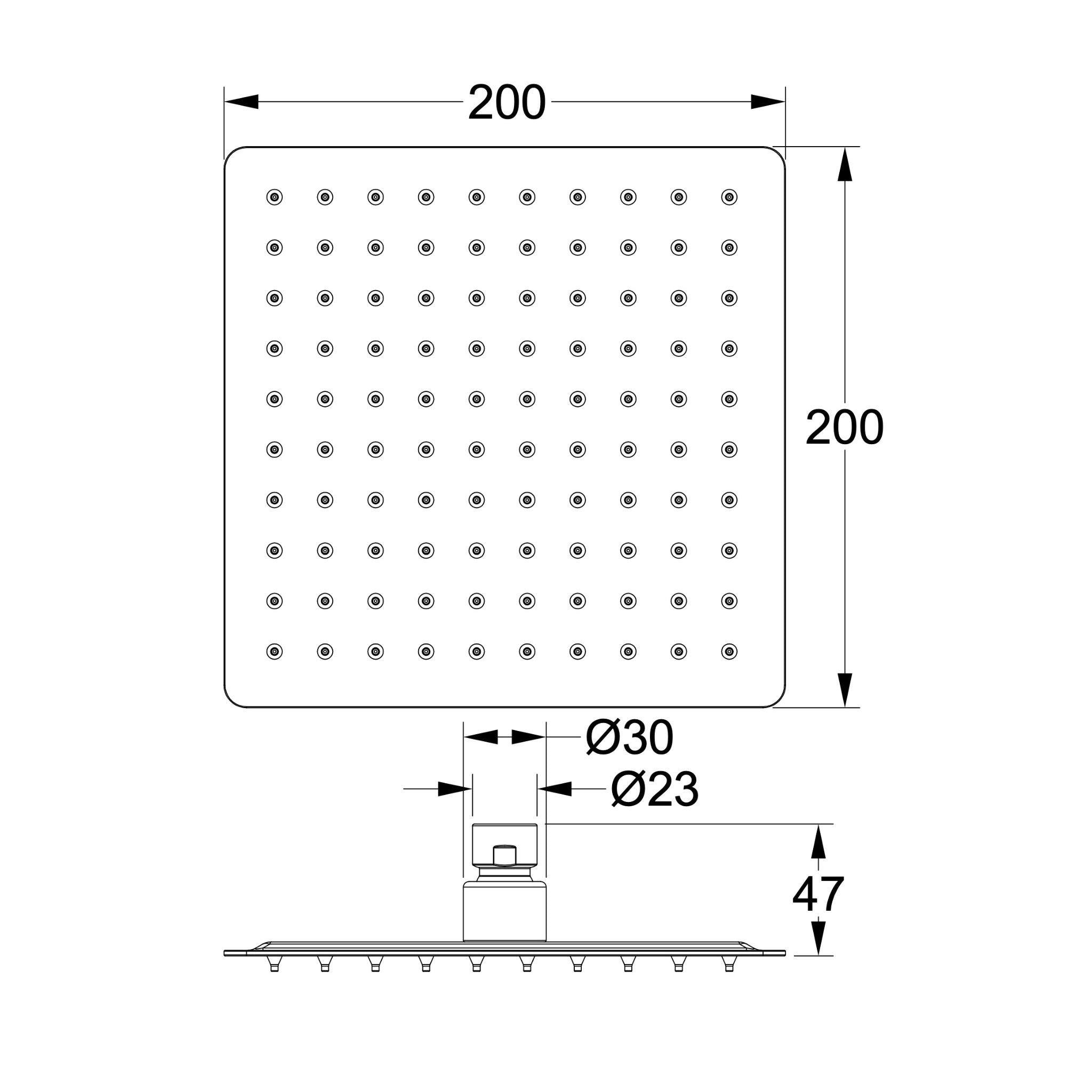 LINSOL OCEAN LEAD FREE SQUARE SHOWER HEAD 200MM MATTE BLACK