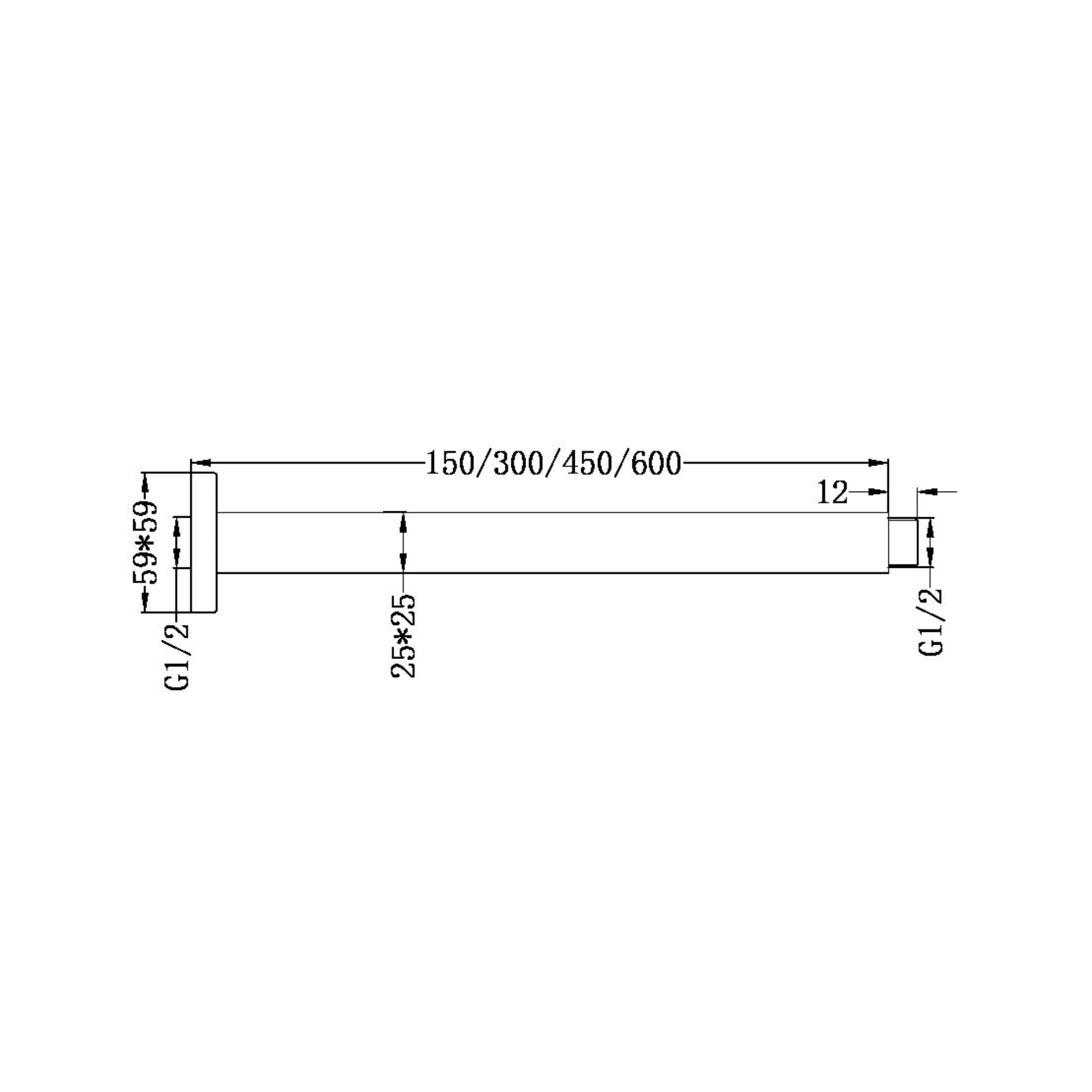 NERO SQUARE CEILING SHOWER ARM CHROME (AVAILABLE IN 150MM, 300MM, 450MM AND 600MM)