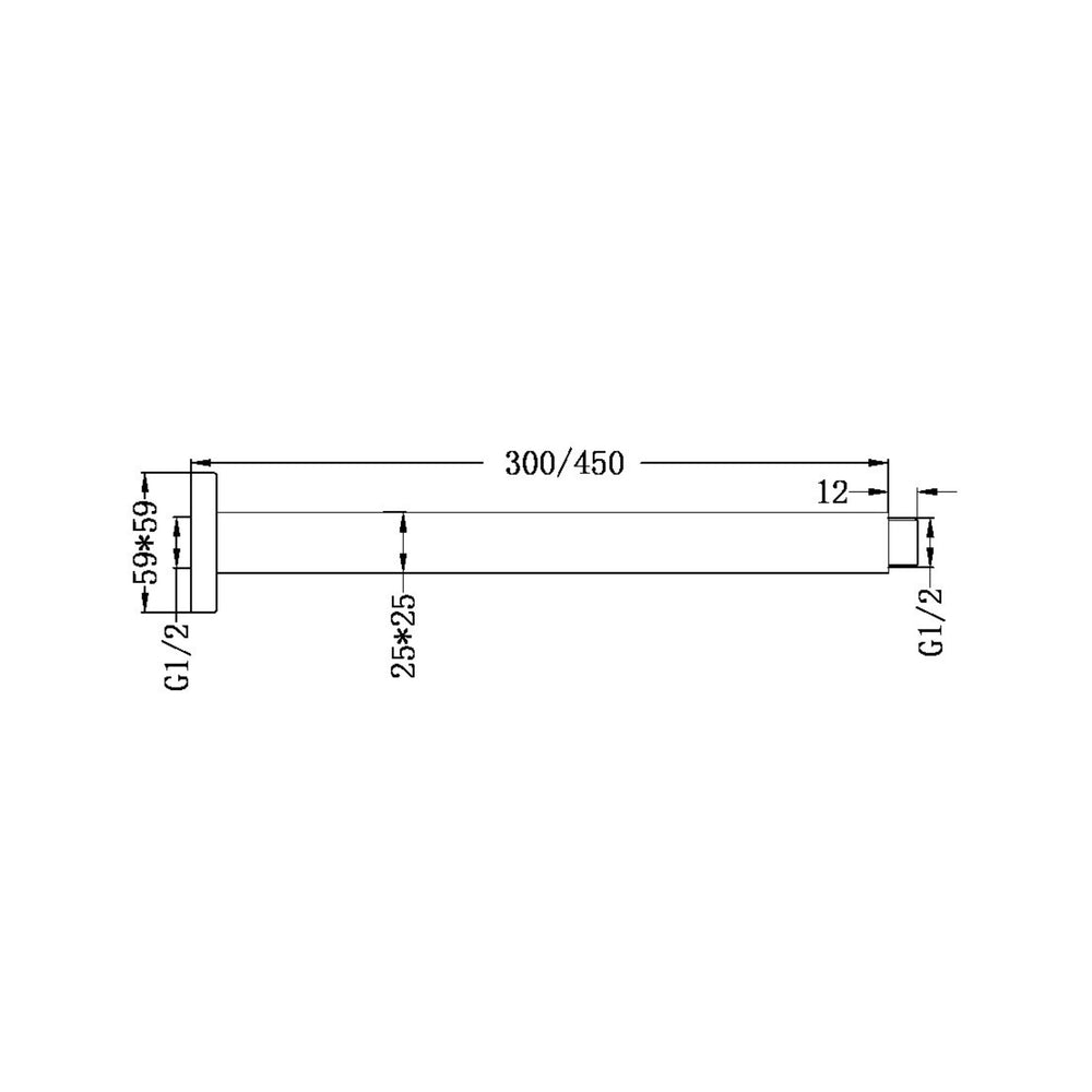 NERO SQUARE CEILING SHOWER ARM MATTE BLACK (AVAILABLE IN 300MM AND 450MM)