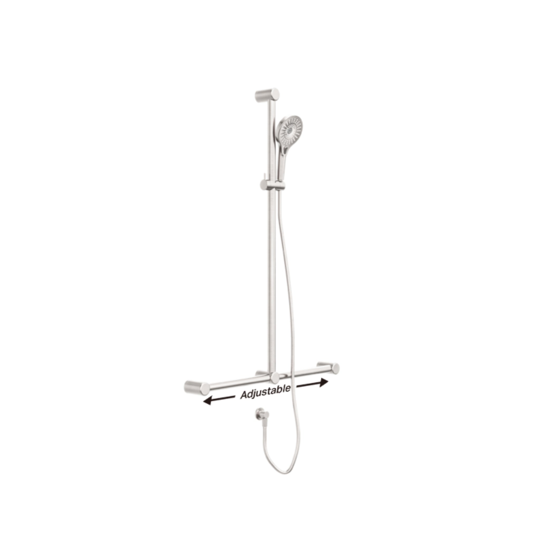 NERO MECCA CARE 32MM T BAR GRAB RAIL AND ADJUSTABLE SHOWER SET BRUSHED NICKEL