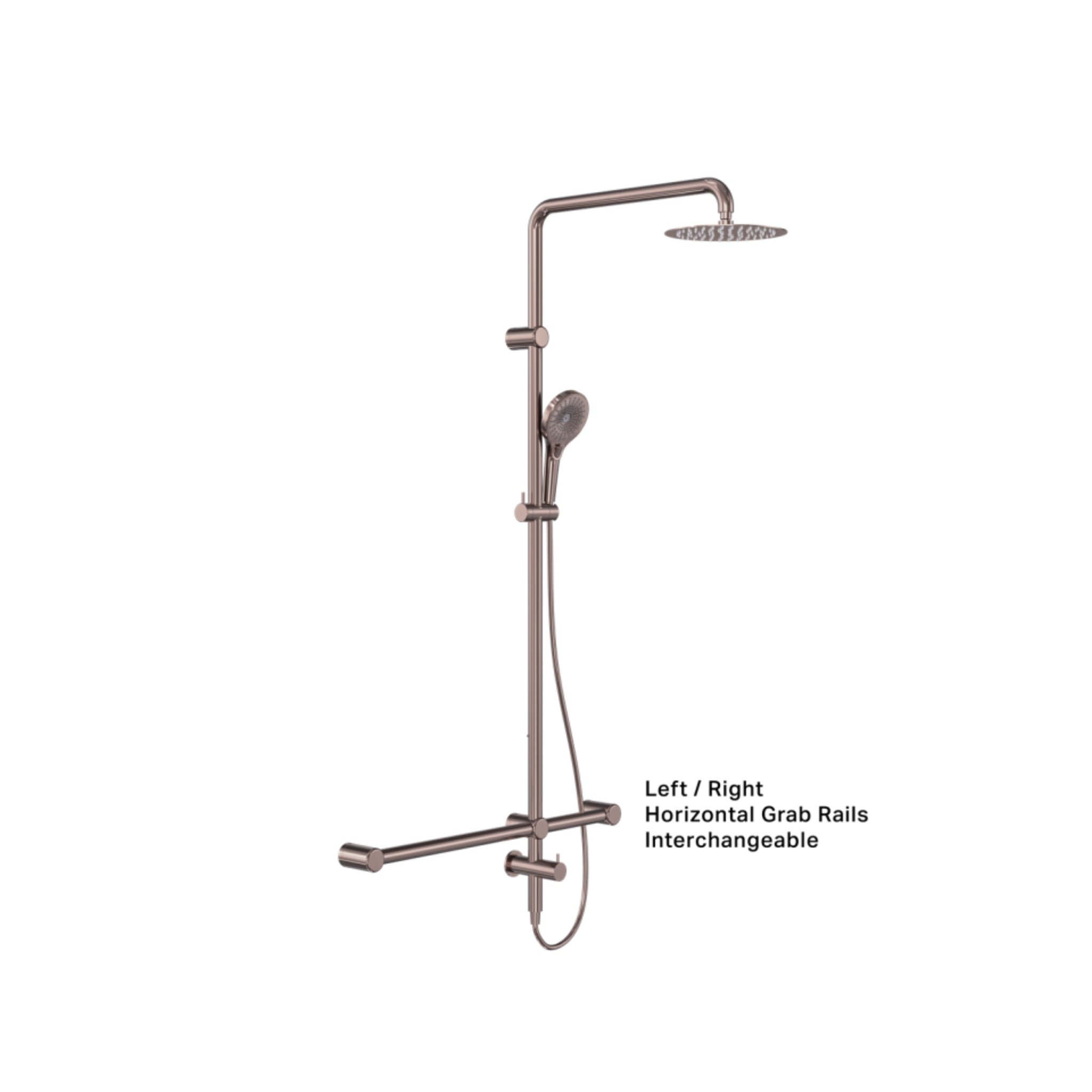 NERO MECCA CARE 32MM T BAR GRAB RAIL TWIN SHOWER SET 1100MM BRUSHED BRONZE