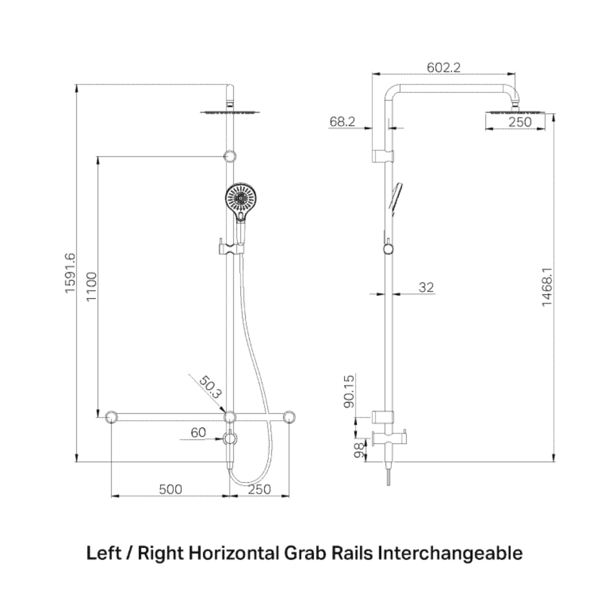NERO MECCA CARE 32MM T BAR GRAB RAIL TWIN SHOWER SET 1100MM BRUSHED BRONZE