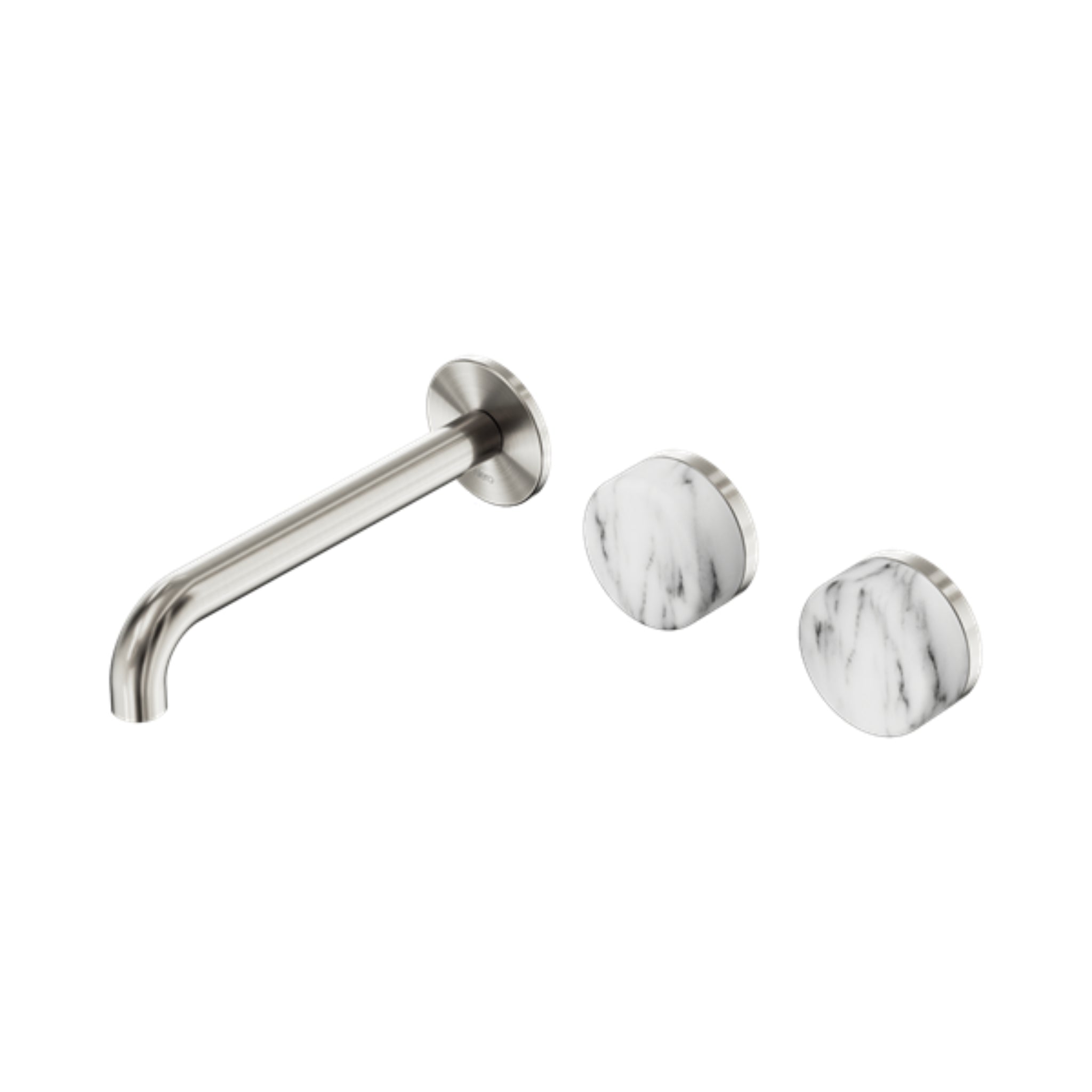 NERO SERENITY WALL BASIN SET OFFSET SPOUT WITH ARABESCATO CORCHIA HANDLE BRUSHED NICKEL (AVAILABLE IN 160MM, 185MM AND 220MM)