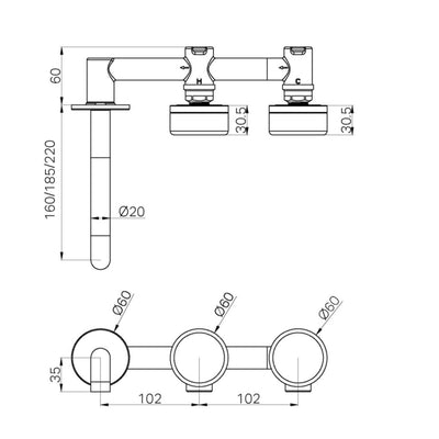 NERO SERENITY WALL BASIN SET OFFSET SPOUT WITH CARRARA HANDLE BRUSHED BRONZE (AVAILABLE IN 160MM, 185MM AND 220MM)
