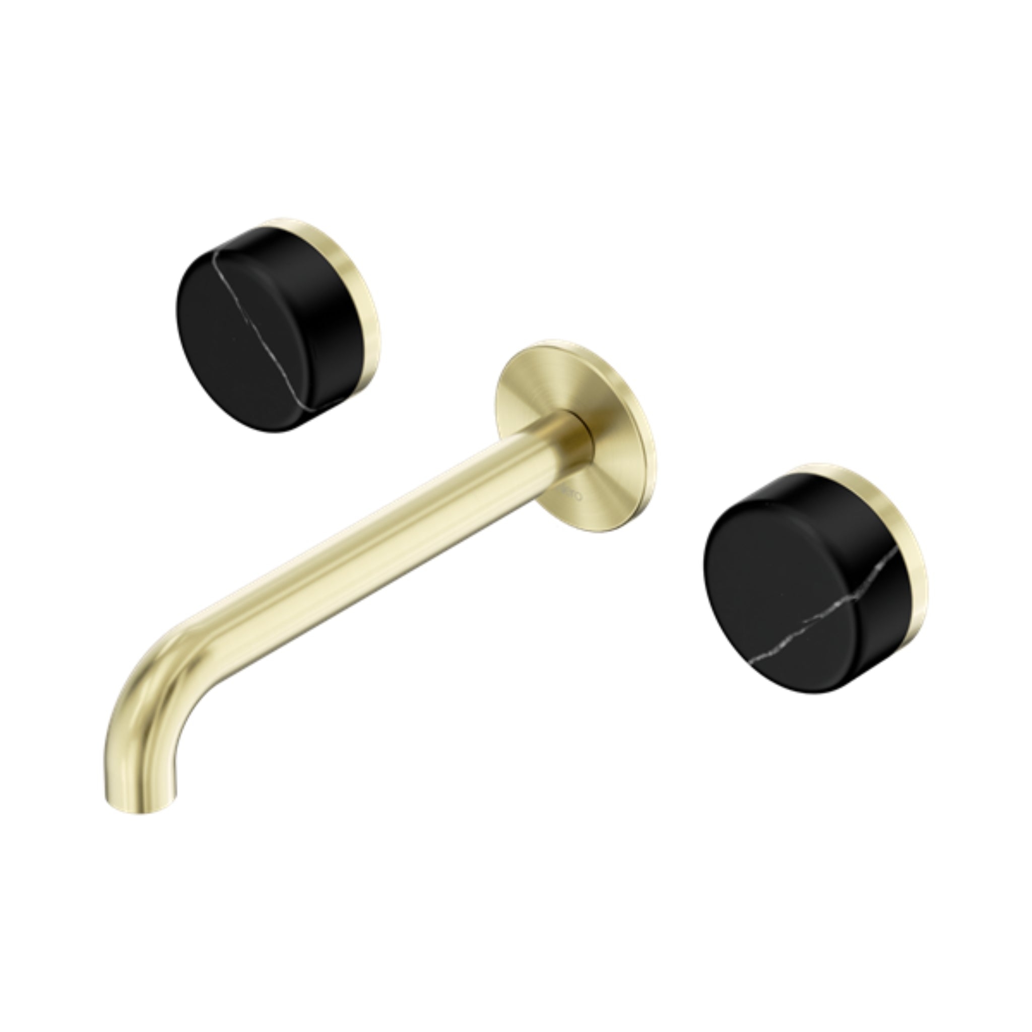 NERO SERENITY WALL BASIN SET SPOUT WITH MARQUINA BLACK HANDLE BRUSHED GOLD (AVAILABLE IN 160MM, 185MM AND 220MM)