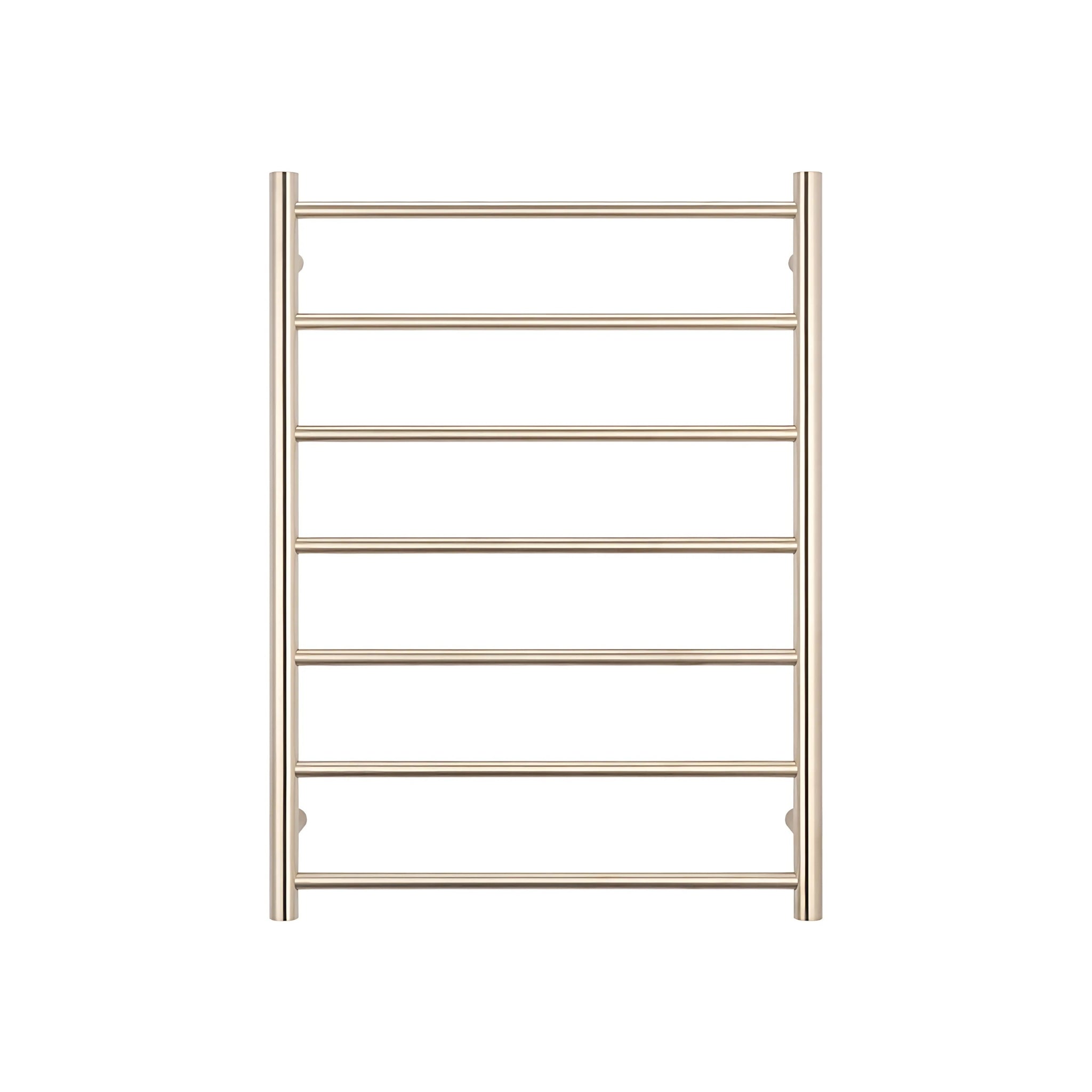 RADIANT HEATING 7-BARS ROUND HEATED TOWEL RAIL WARM BRUSHED NICKEL 600MM