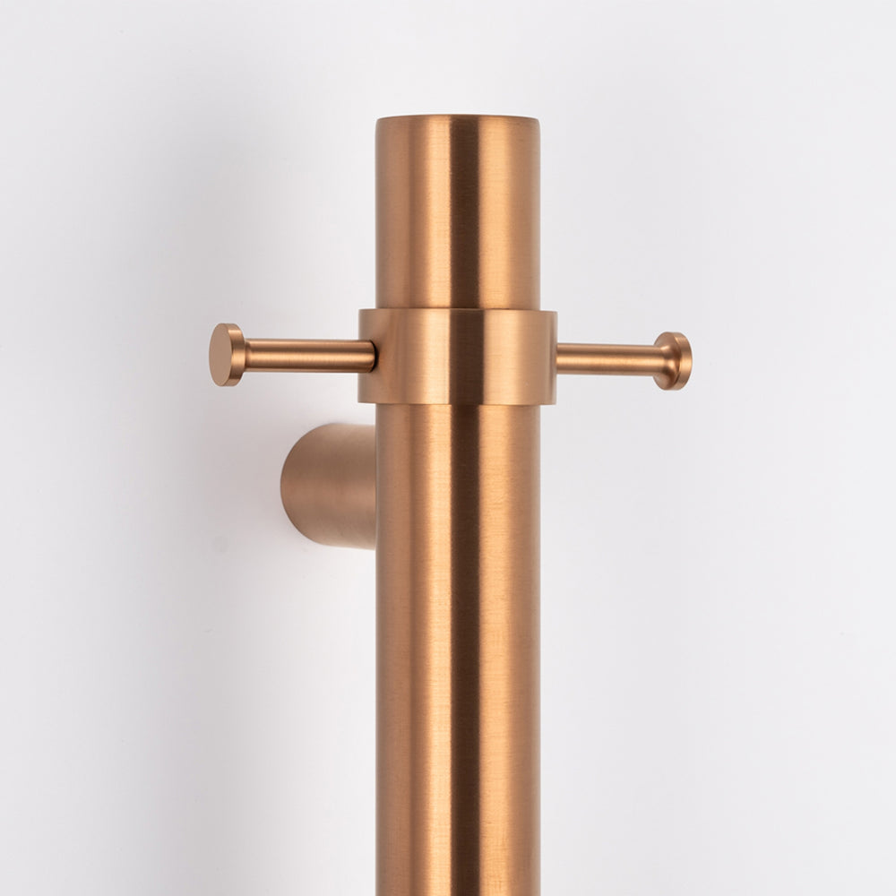 RADIANT HEATING VERTICAL ROUND HEATED SINGLE TOWEL RAIL BRUSHED COPPER 950MM