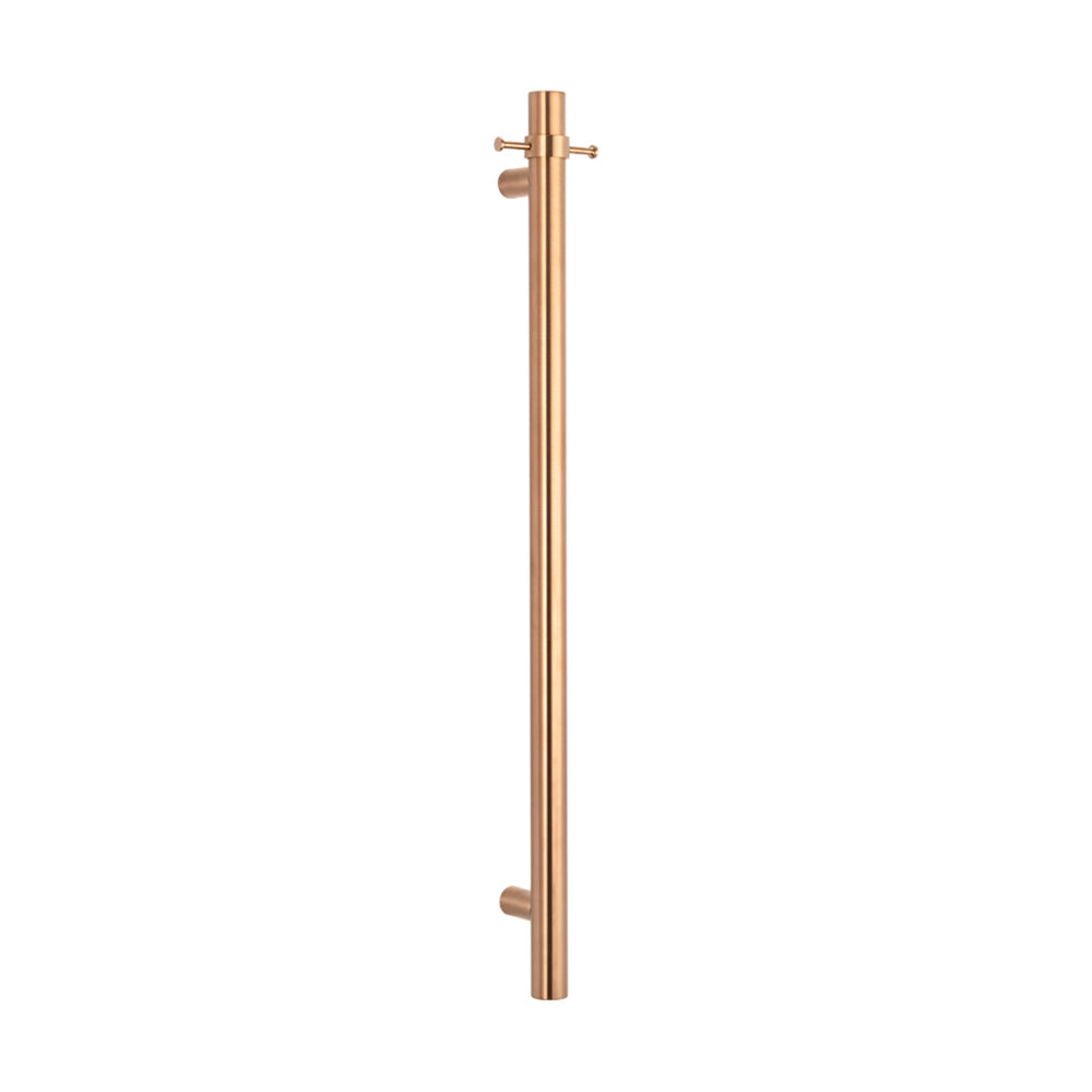 RADIANT HEATING VERTICAL ROUND HEATED SINGLE TOWEL RAIL BRUSHED COPPER 950MM