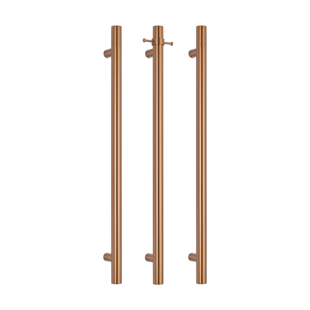 RADIANT HEATING VERTICAL ROUND HEATED SINGLE TOWEL RAIL BRUSHED COPPER 950MM