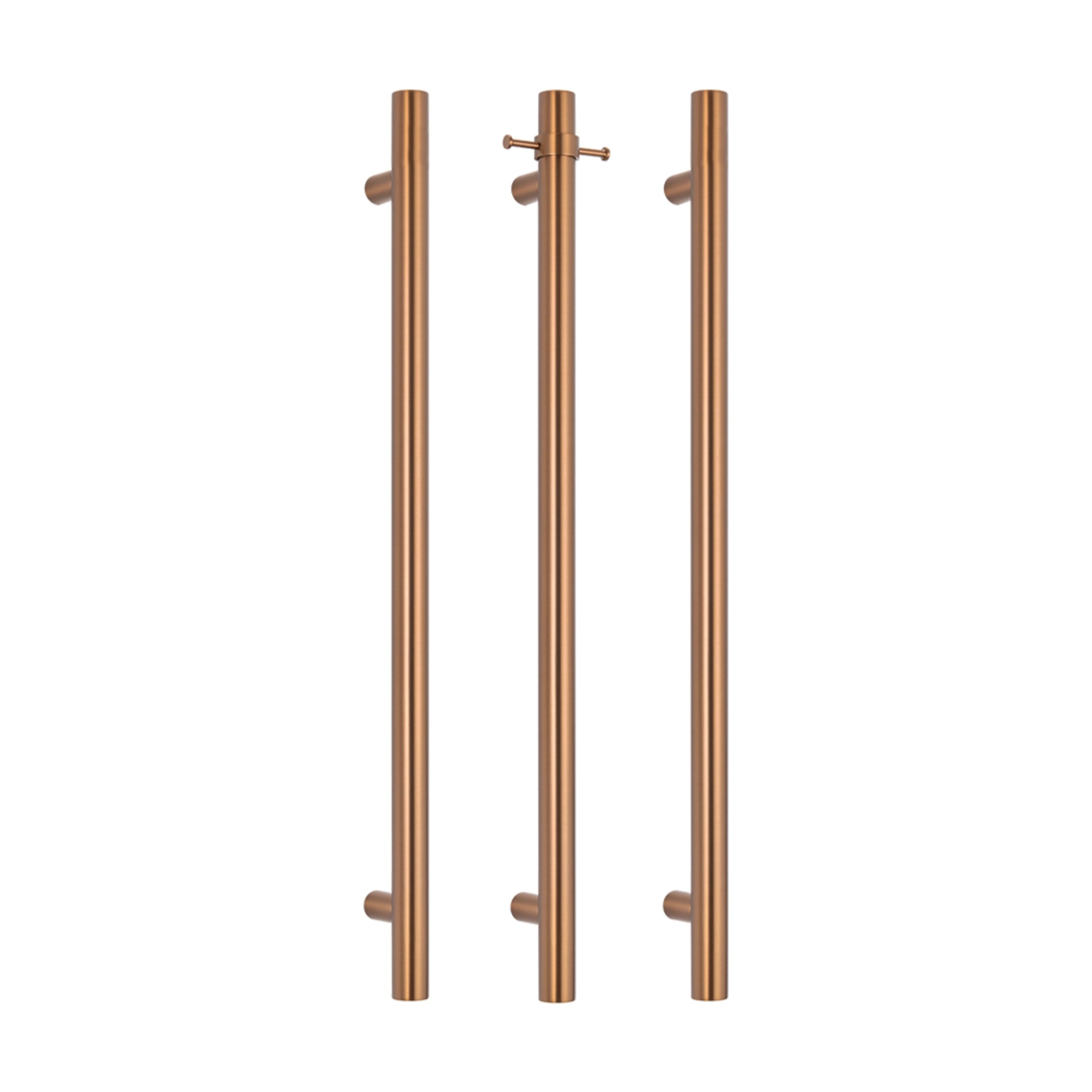 RADIANT HEATING VERTICAL ROUND HEATED SINGLE TOWEL RAIL BRUSHED COPPER 950MM