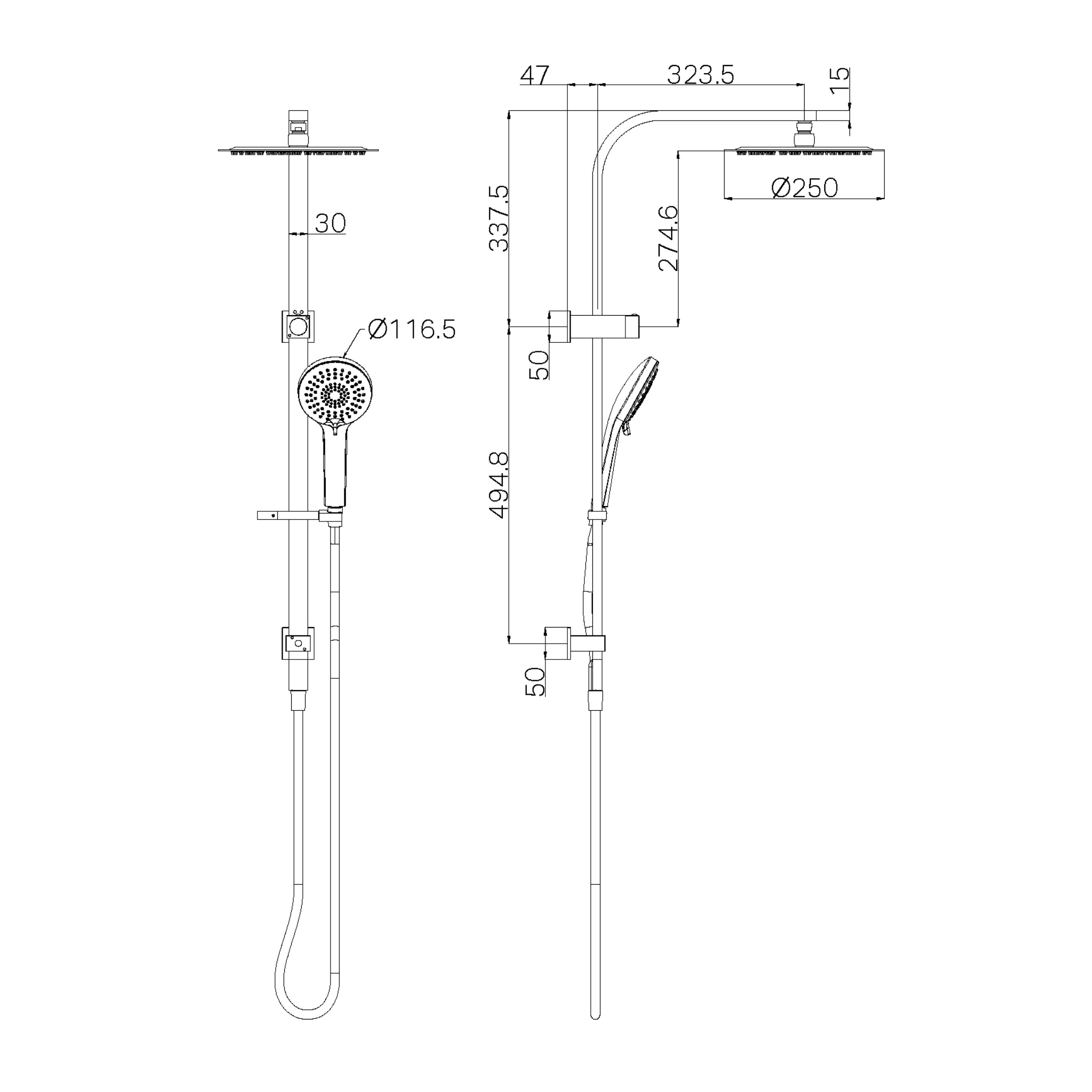 NERO BIANCA TWIN SHOWER 832MM CHROME