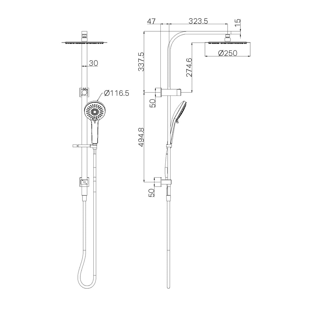 NERO BIANCA TWIN SHOWER 832MM CHROME