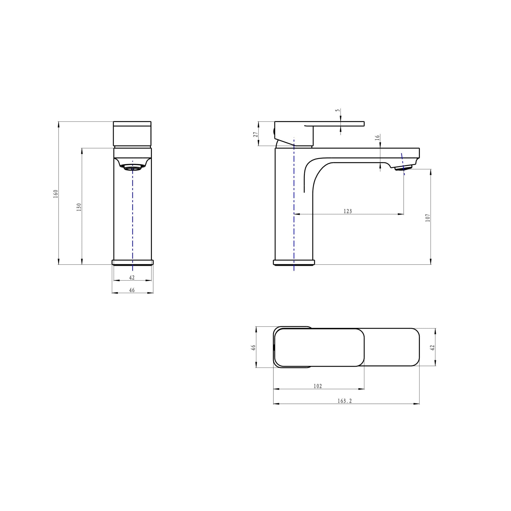 LINSOL ZIA BASIN MIXER 160MM GUN METAL