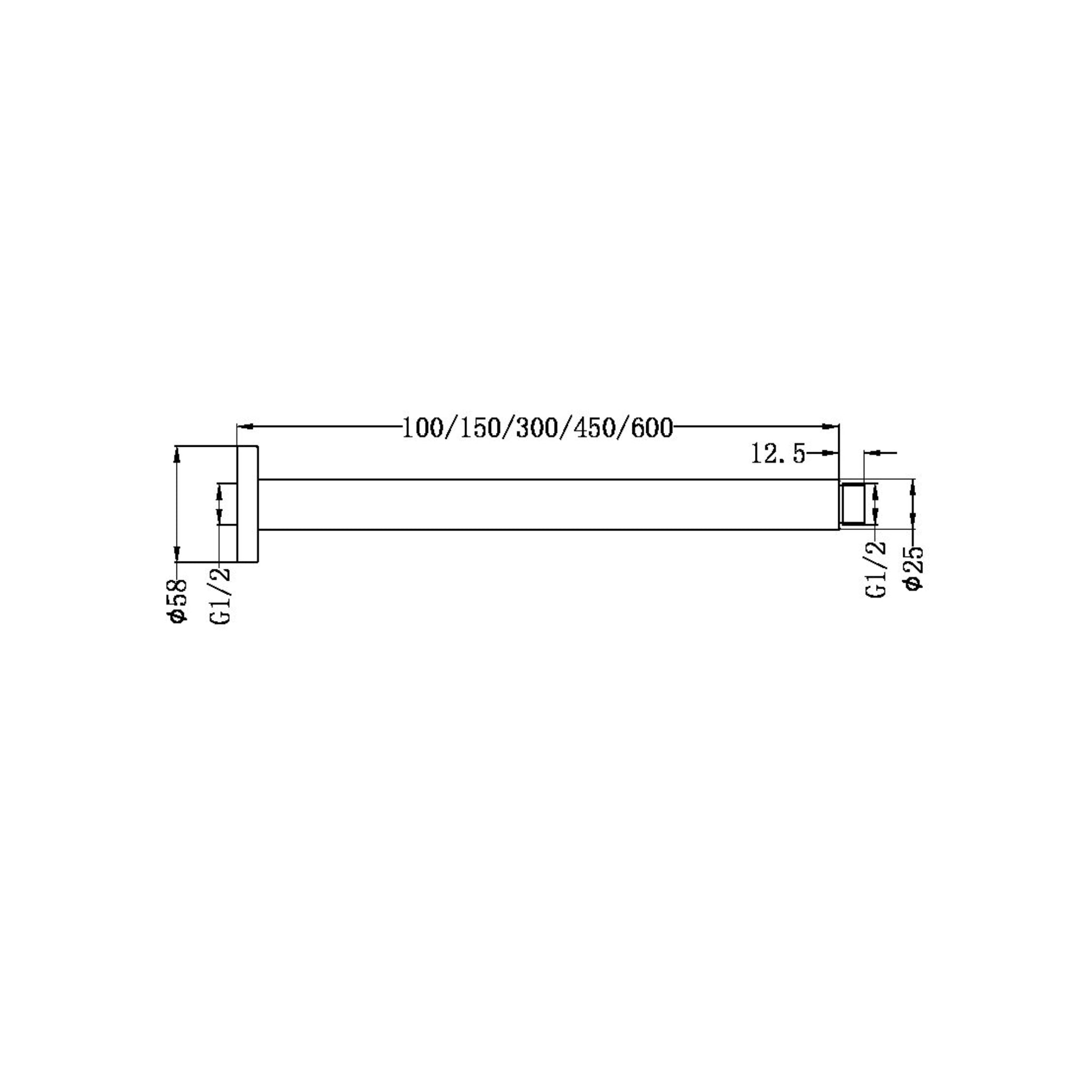 NERO ROUND CEILING SHOWER ARM CHROME (AVAILABLE IN 100MM, 150MM, 300MM, 450MM AND 600MM)