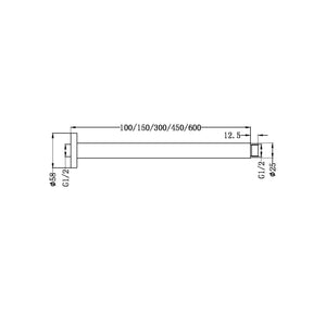 NERO ROUND CEILING SHOWER ARM CHROME (AVAILABLE IN 100MM, 150MM, 300MM, 450MM AND 600MM)