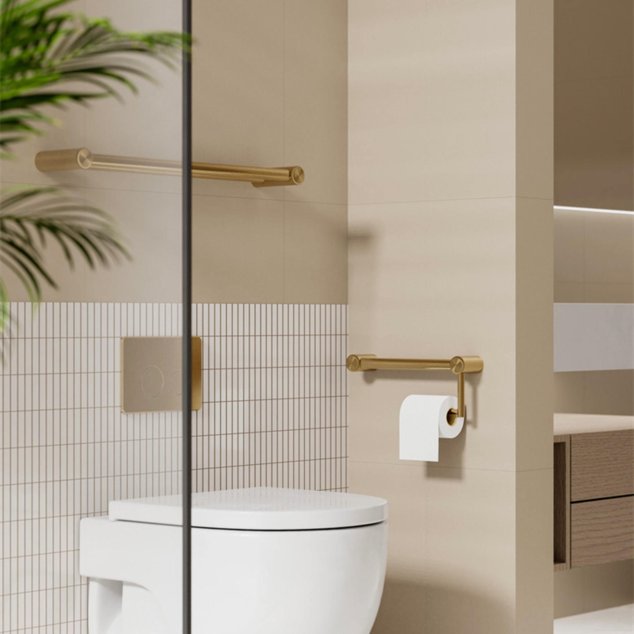 NERO MECCA CARE TOILET ROLL RAIL BRUSHED GOLD (AVAILABLE IN 300MM AND 450MM)