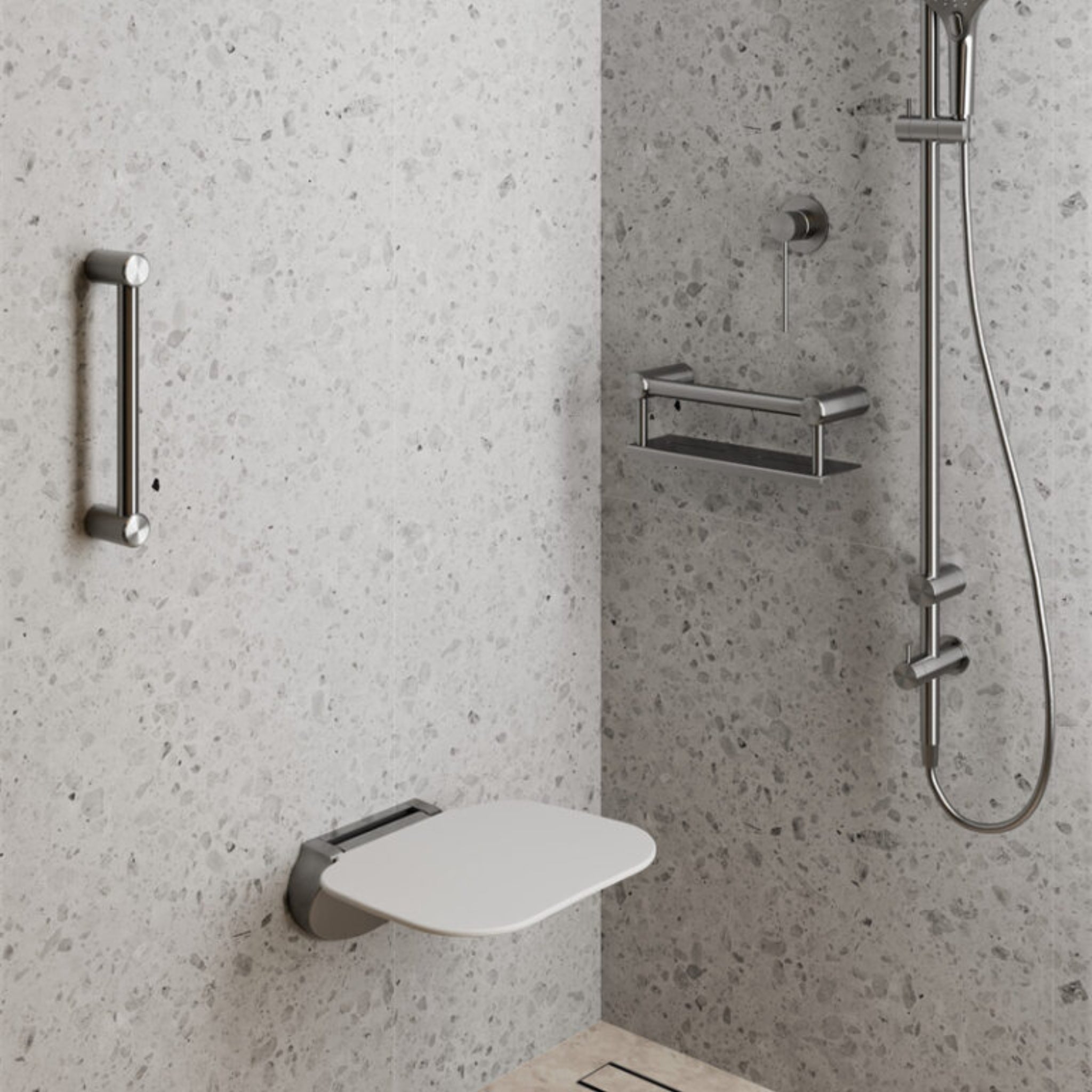 NERO MECCA CARE SHOWER SEAT 400MM GUN METAL