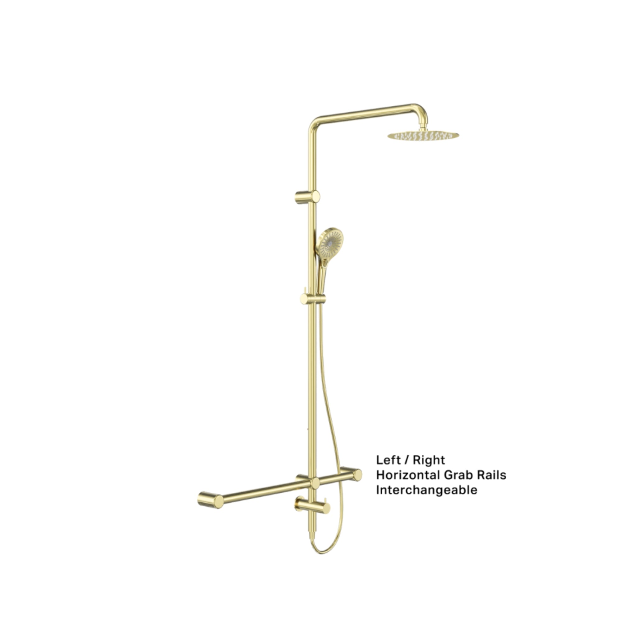 NERO MECCA CARE 32MM T BAR GRAB RAIL TWIN SHOWER SET 1100MM BRUSHED GOLD