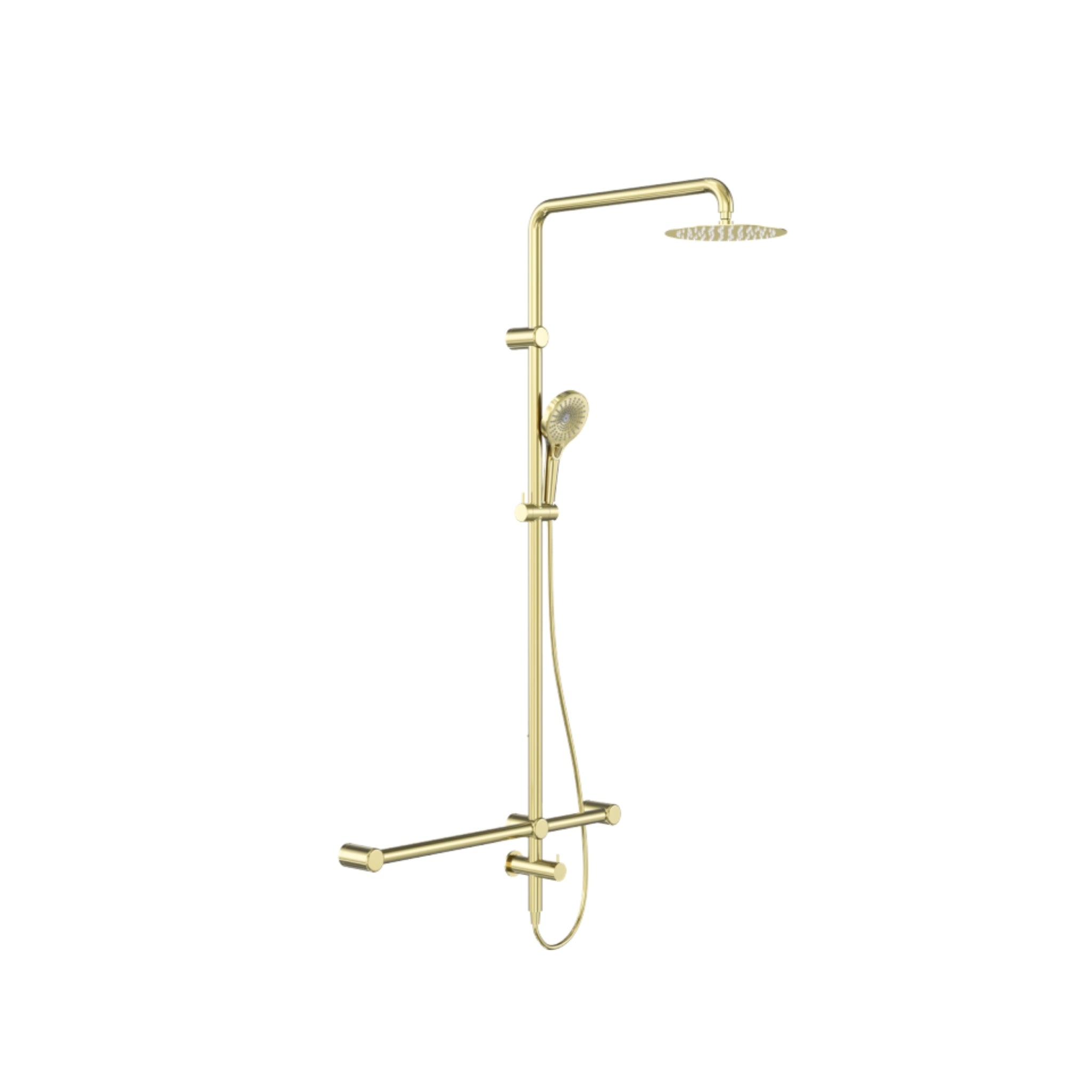 NERO MECCA CARE 32MM T BAR GRAB RAIL TWIN SHOWER SET 1100MM BRUSHED GOLD