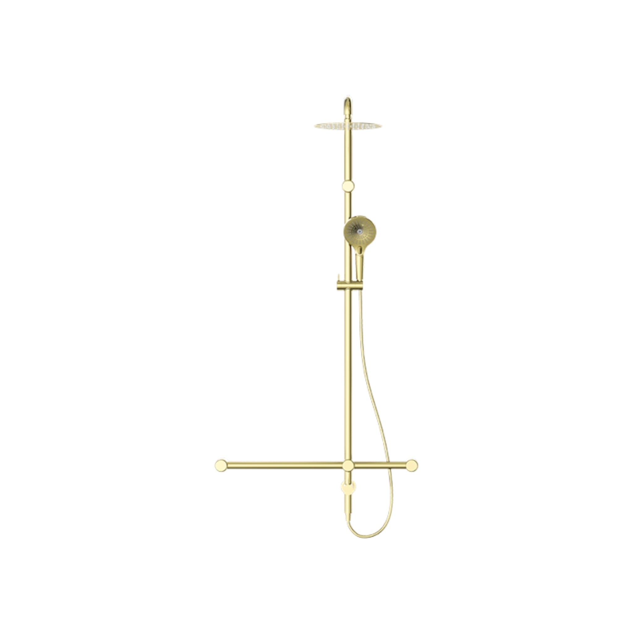 NERO MECCA CARE 32MM T BAR GRAB RAIL TWIN SHOWER SET 1100MM BRUSHED GOLD