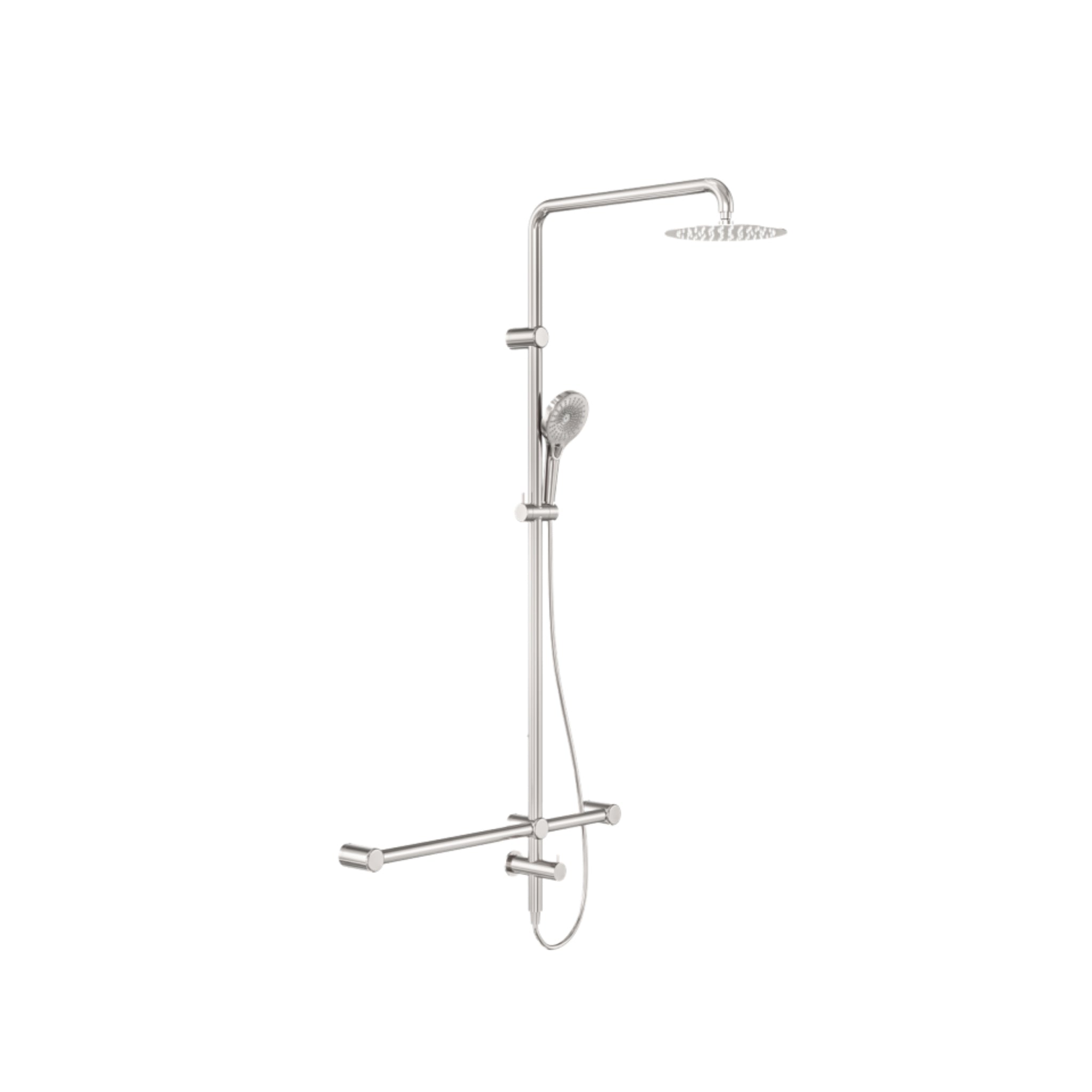 NERO MECCA CARE 32MM T BAR GRAB RAIL TWIN SHOWER SET 1100MM BRUSHED NICKEL