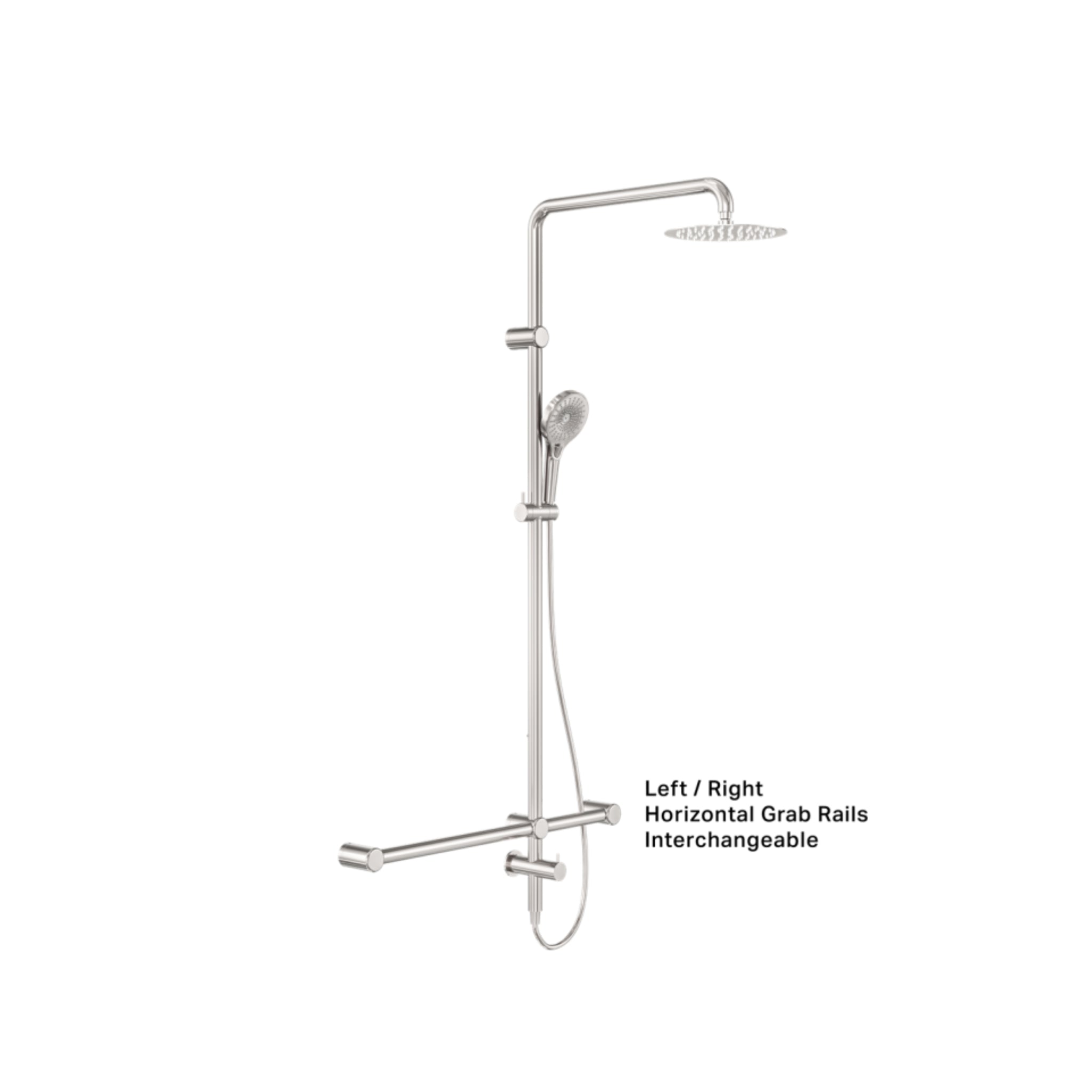 NERO MECCA CARE 32MM T BAR GRAB RAIL TWIN SHOWER SET 1100MM BRUSHED NICKEL