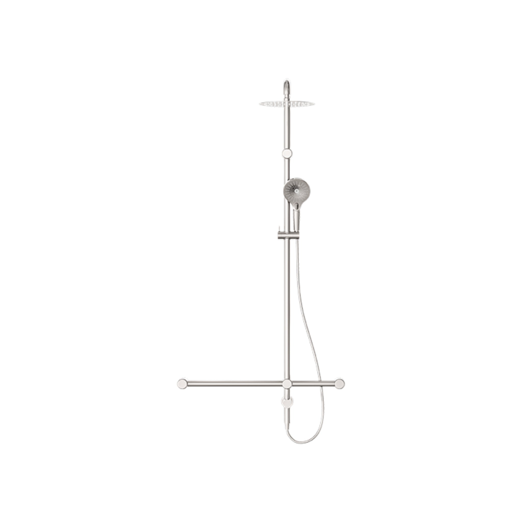 NERO MECCA CARE 32MM T BAR GRAB RAIL TWIN SHOWER SET 1100MM BRUSHED NICKEL