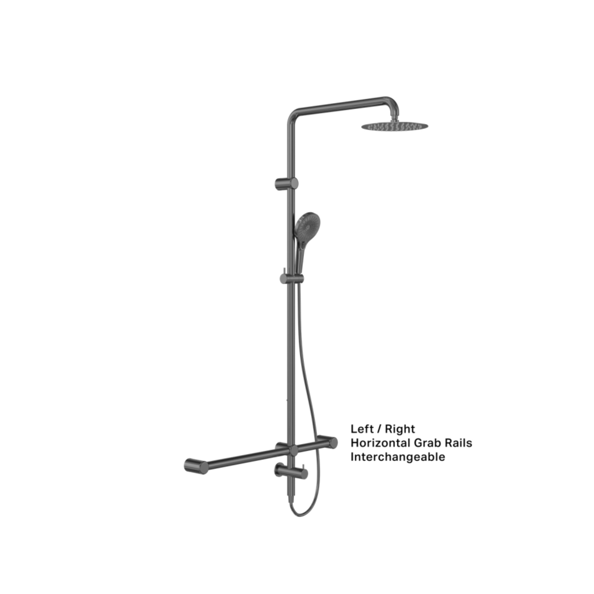NERO MECCA CARE 32MM T BAR GRAB RAIL TWIN SHOWER SET 1100MM GUN METAL