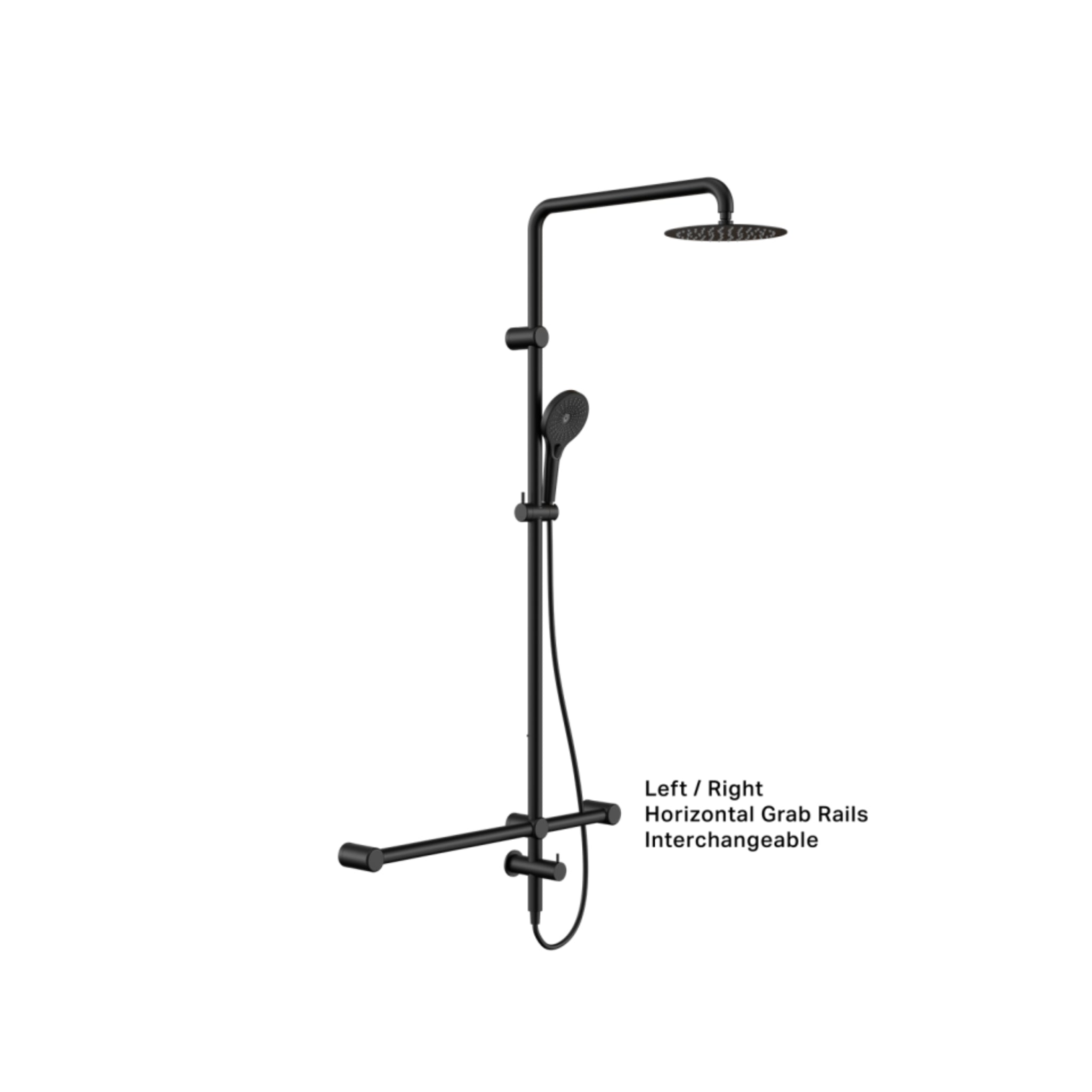 NERO MECCA CARE 32MM T BAR GRAB RAIL TWIN SHOWER SET 1100MM MATTE BLACK