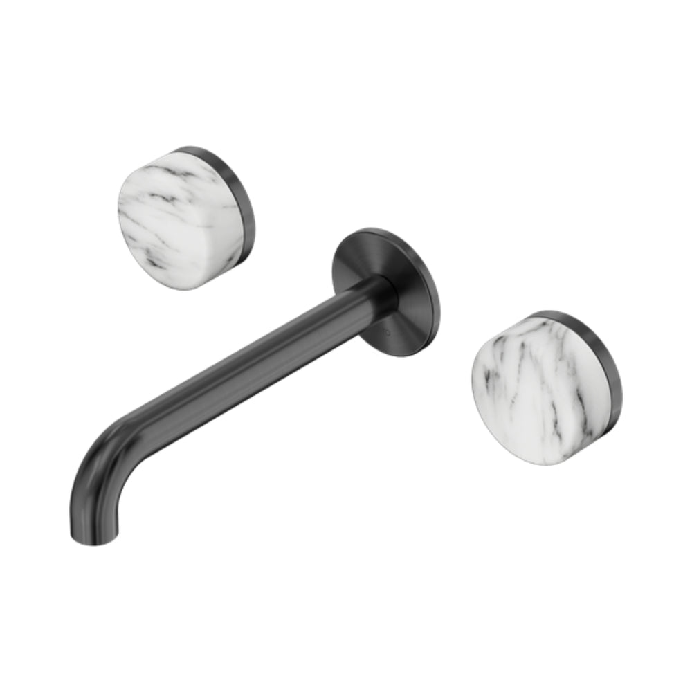NERO SERENITY WALL BASIN SET SPOUT WITH ARABESCATO CORCHIA HANDLE GUN METAL (AVAILABLE IN 160MM, 185MM AND 220MM)