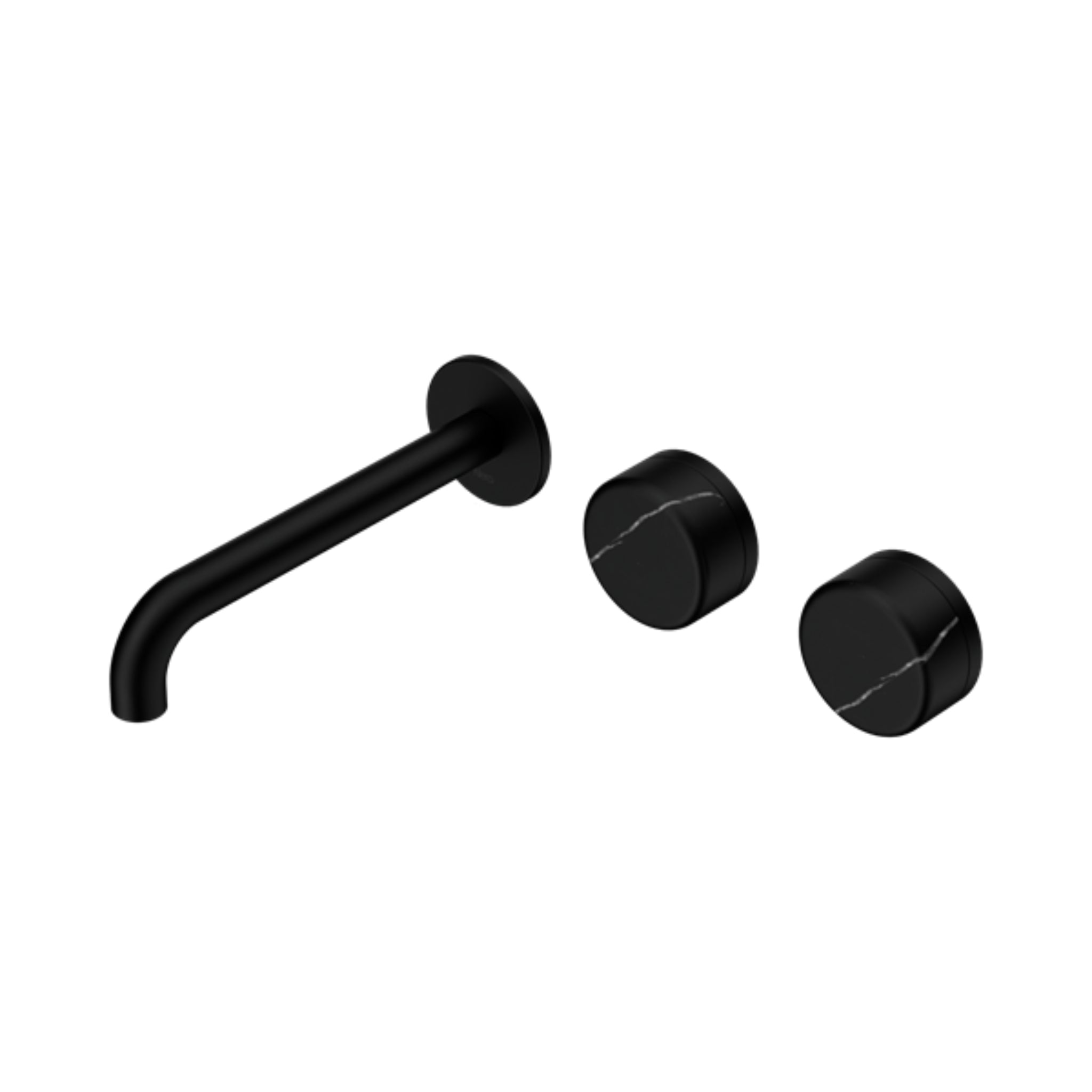 NERO SERENITY WALL BASIN SET OFFSET SPOUT WITH MARQUINA BLACK HANDLE MATTE BLACK (AVAILABLE IN 160MM, 185MM AND 220MM)