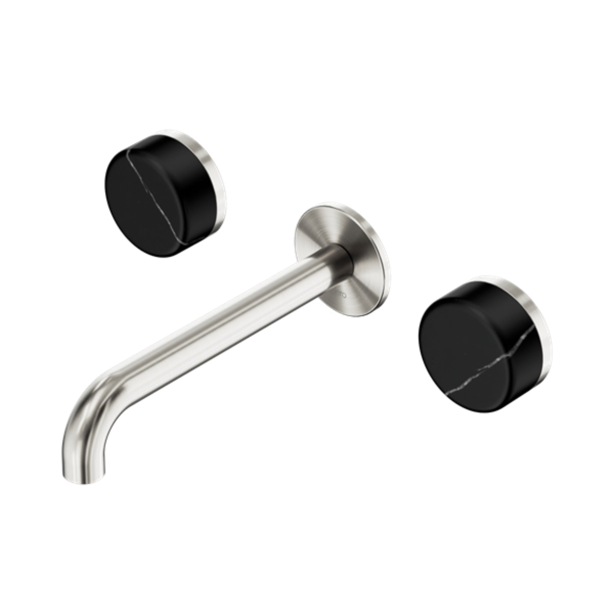 NERO SERENITY WALL BASIN SET SPOUT WITH MARQUINA BLACK HANDLE BRUSHED NICKEL (AVAILABLE IN 160MM, 185MM AND 220MM)