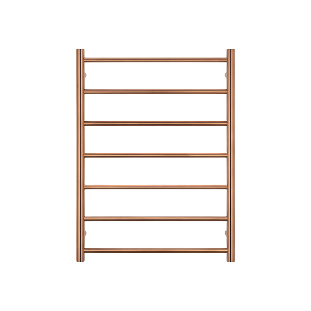 RADIANT HEATING 7-BARS ROUND HEATED TOWEL RAIL BRUSHED COPPER 600MM