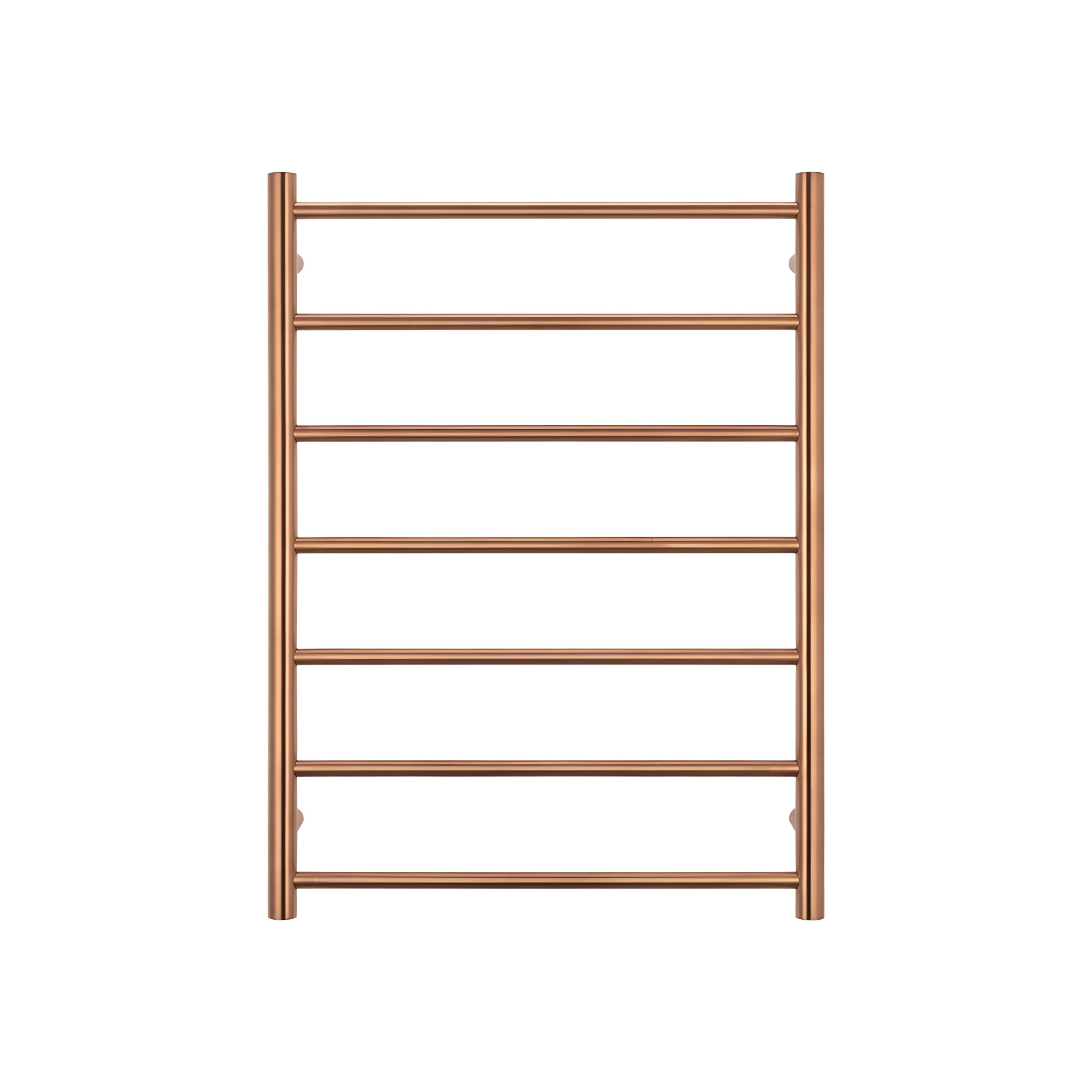 RADIANT HEATING 7-BARS ROUND HEATED TOWEL RAIL BRUSHED COPPER 600MM