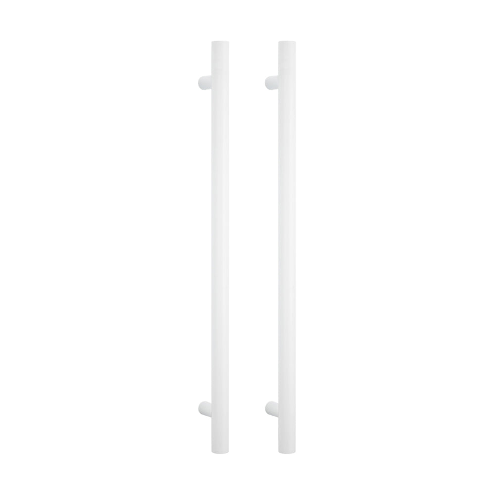 RADIANT HEATING VERTICAL ROUND HEATED SINGLE TOWEL RAIL WARM MATTE WHITE 950MM