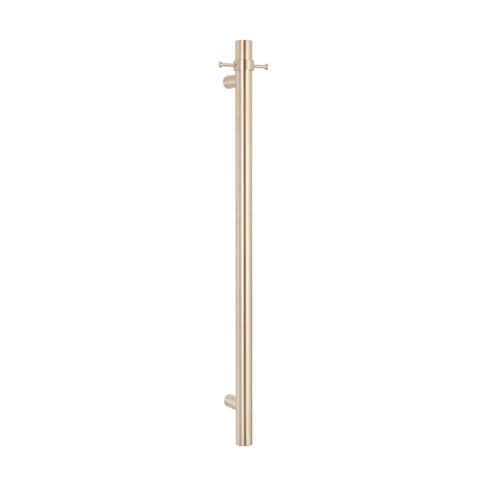 RADIANT HEATING VERTICAL ROUND HEATED SINGLE TOWEL RAIL WARM BRUSHED NICKEL 950MM