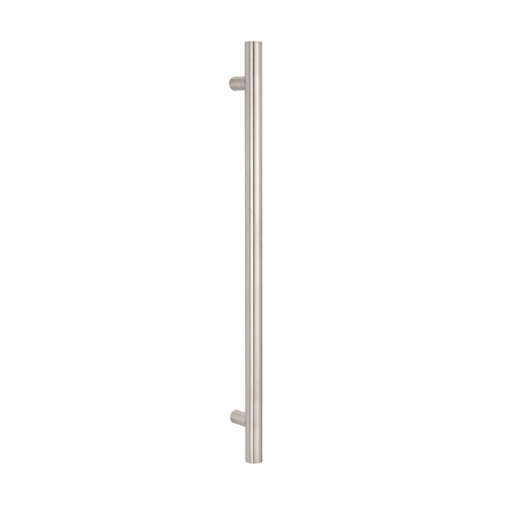 RADIANT HEATING VERTICAL ROUND HEATED SINGLE TOWEL RAIL COOL BRUSHED NICKEL 950MM