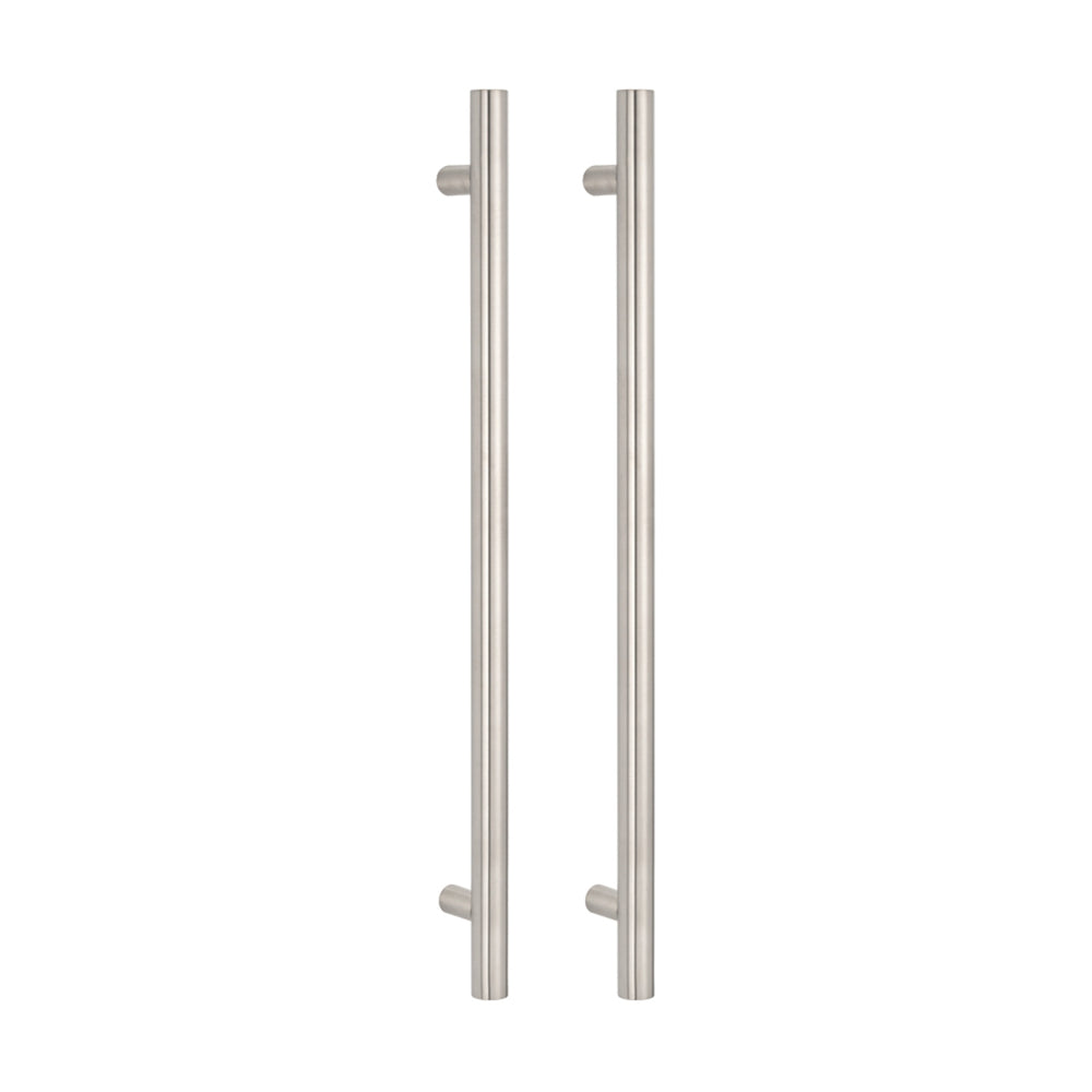 RADIANT HEATING VERTICAL ROUND HEATED SINGLE TOWEL RAIL COOL BRUSHED NICKEL 950MM