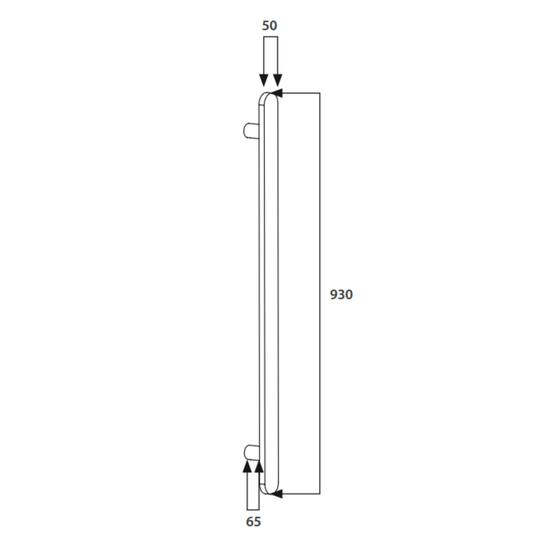 RADIANT HEATING NON-HEATED VERTICAL SINGLE TOWEL RAIL MATTE WHITE 930MM