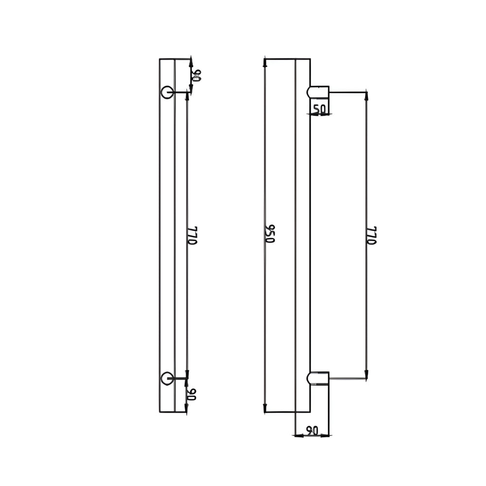 RADIANT HEATING NON-HEATED VERTICAL SINGLE TOWEL RAIL BRUSHED BRONZE 950MM