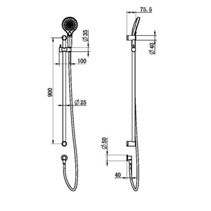 NERO MECCA CARE 25MM GRAB RAIL AND ADJUSTABLE SHOWER RAIL SET 900MM BRUSHED NICKEL