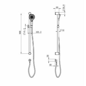 NERO MECCA CARE 32MM GRAB RAIL AND ADJUSTABLE SHOWER RAIL SET 900MM BRUSHED GOLD