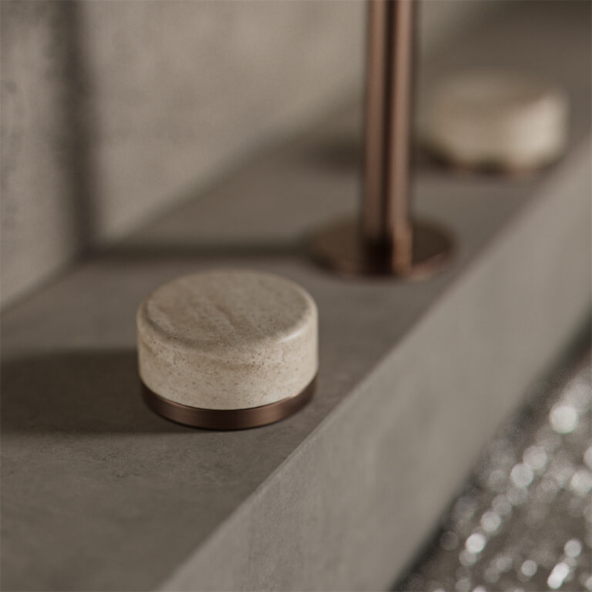 NERO SERENITY BASIN SET EDGE SPOUT WITH ROME TRAVERTINE HANDLE 210MM BRUSHED BRONZE