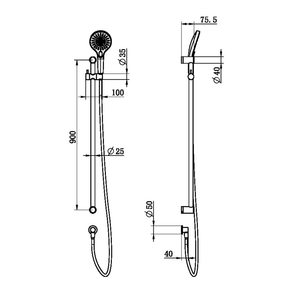NERO MECCA CARE 25MM GRAB RAIL AND ADJUSTABLE SHOWER RAIL SET 900MM BRUSHED BRONZE