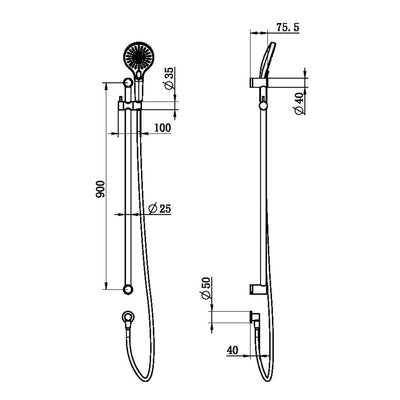 NERO MECCA CARE 25MM GRAB RAIL AND ADJUSTABLE SHOWER RAIL SET 900MM BRUSHED BRONZE