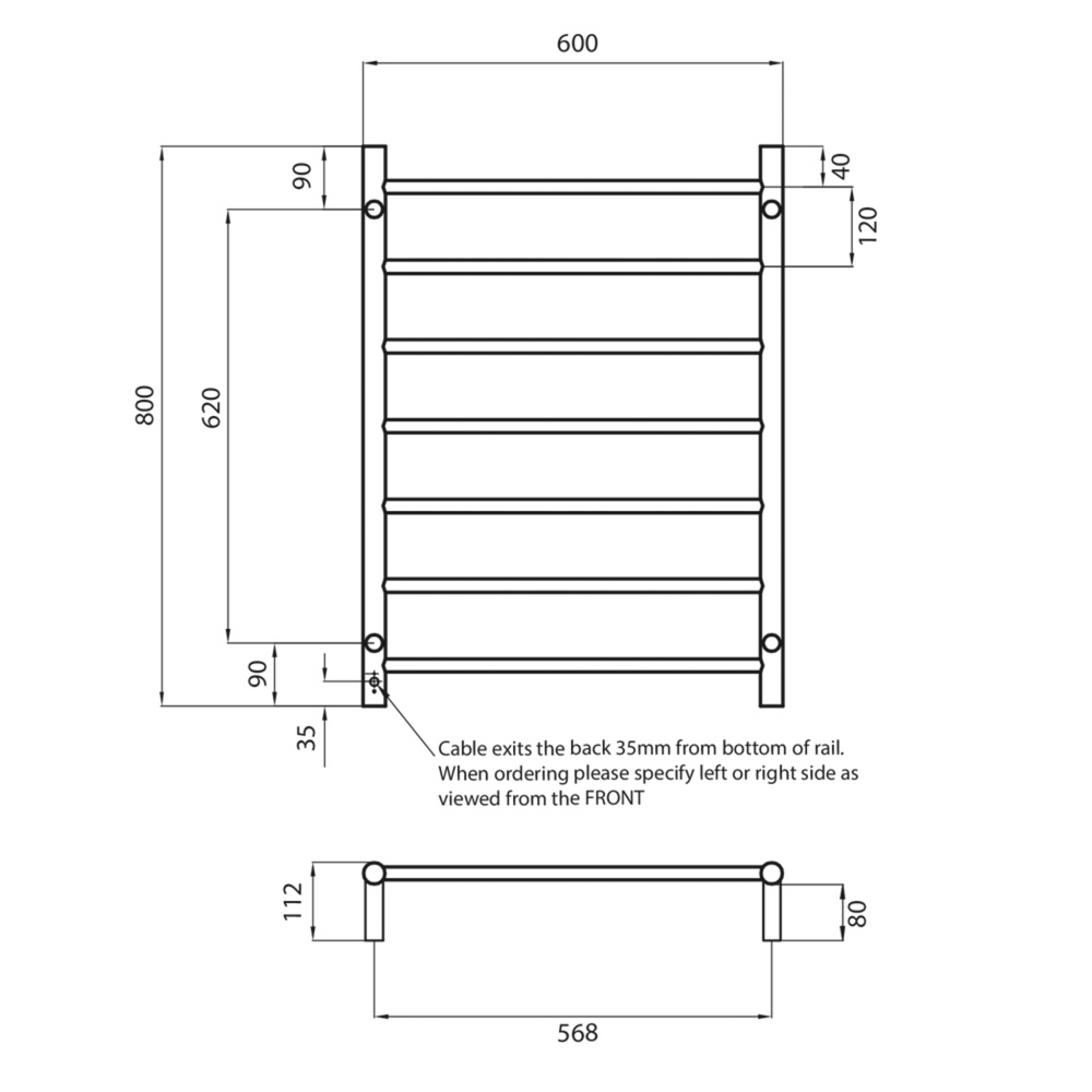 RADIANT HEATING 7-BARS ROUND HEATED TOWEL RAIL CLASSIC GOLD 600MM