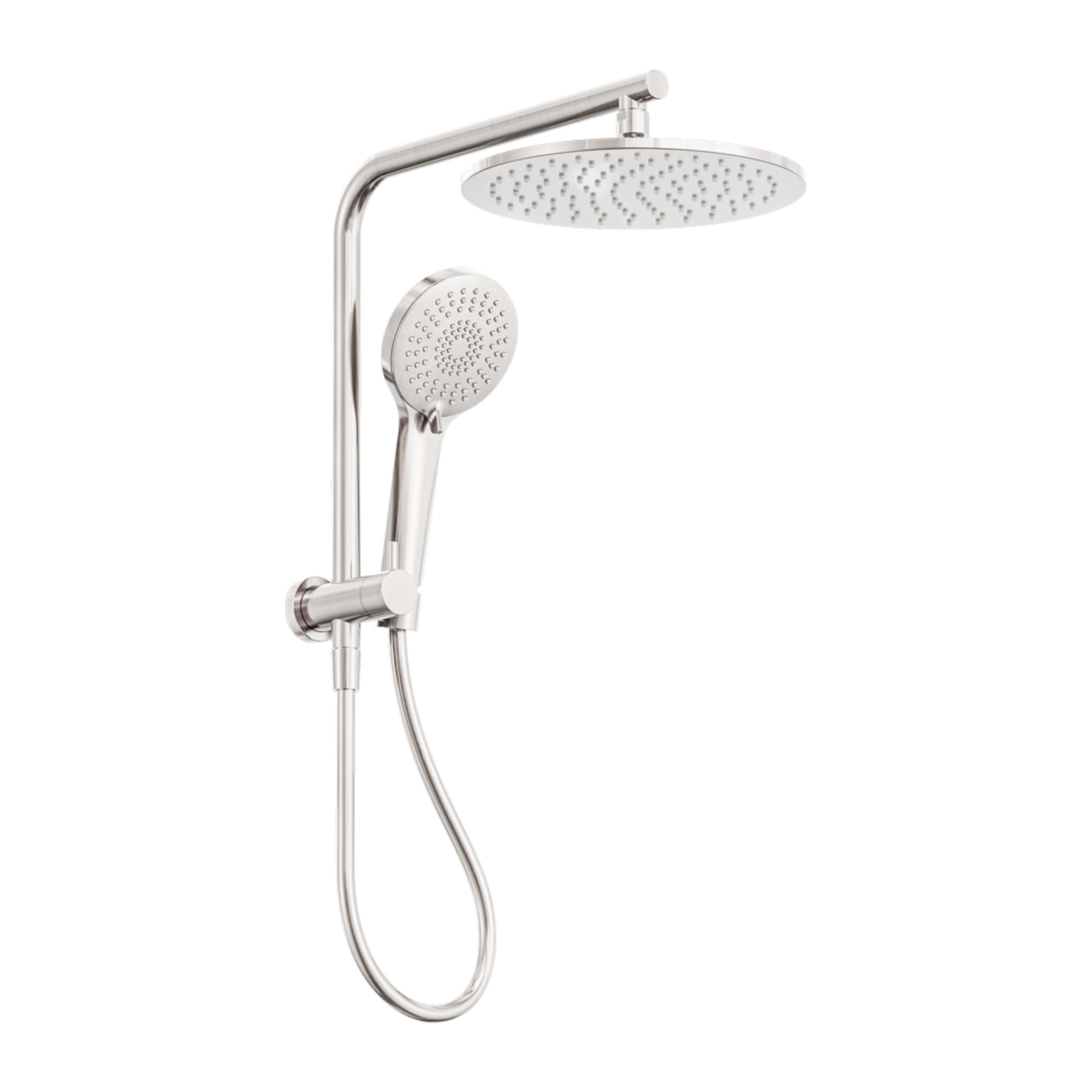 NERO MECCA 2 IN 1 TWIN SHOWER BRUSHED NICKEL