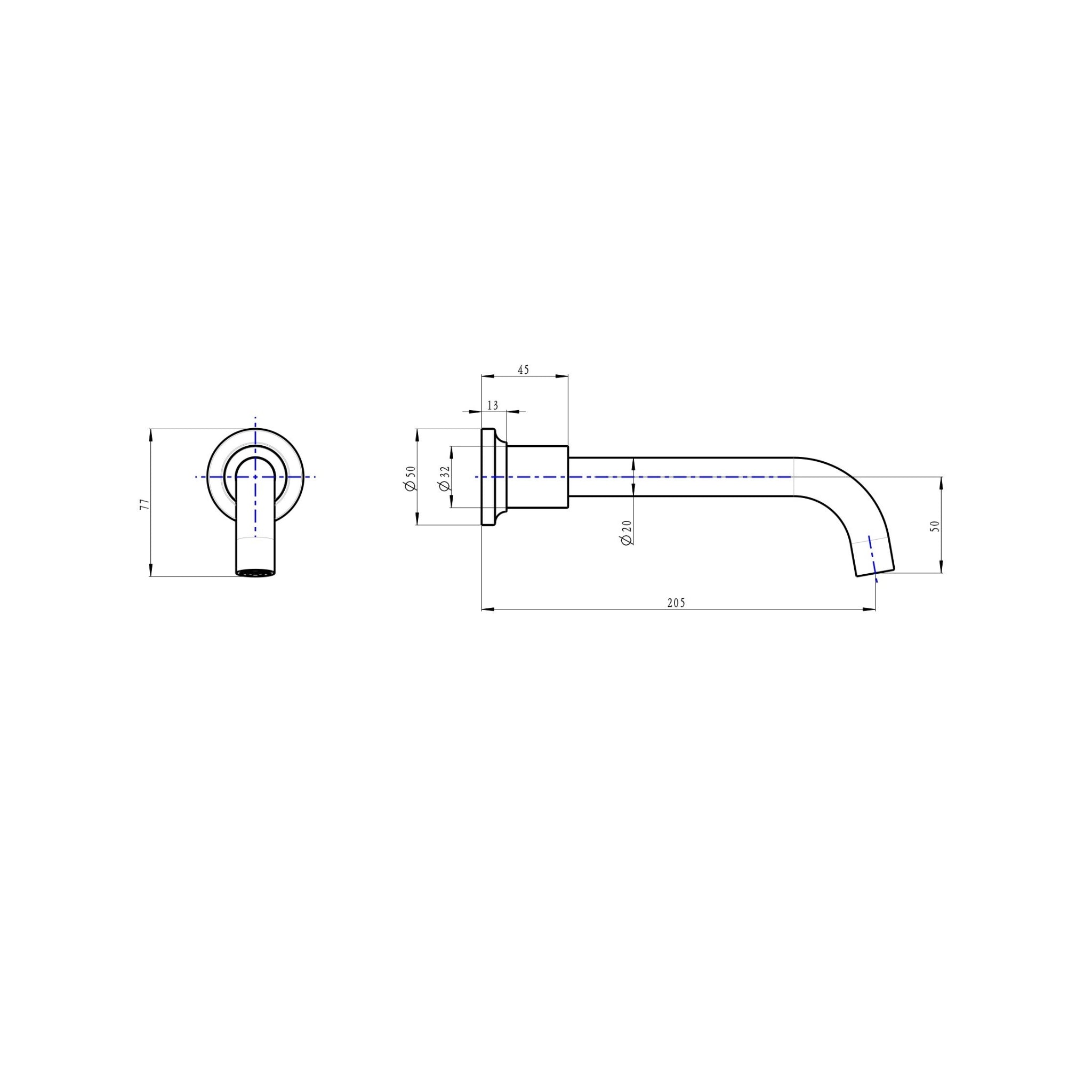 LINSOL TRE BATH SPOUT 205MM BRUSHED BRASS