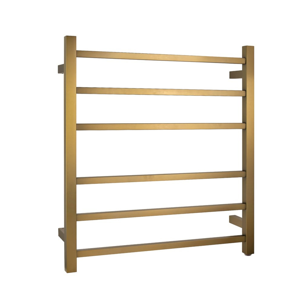 NORICO 6-BAR HEATED TOWEL RAIL BRUSHED BRASS 674MM