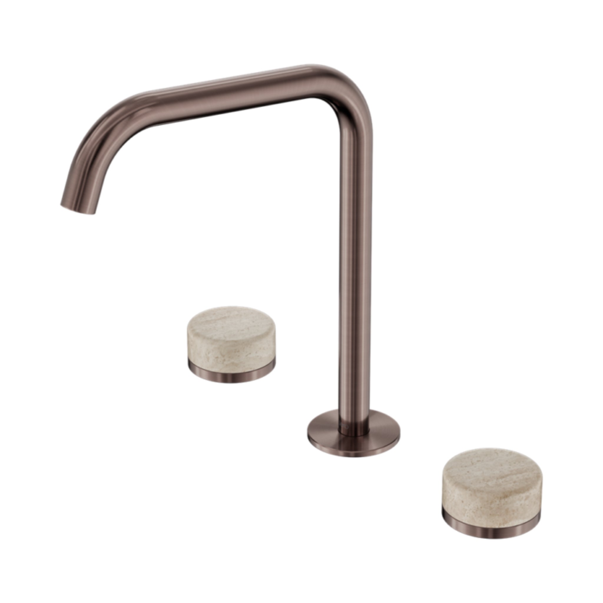 NERO SERENITY BATH/KITCHEN SET EDGE SPOUT WITH ROME TRAVERTINE HANDLE 270MM BRUSHED BRONZE